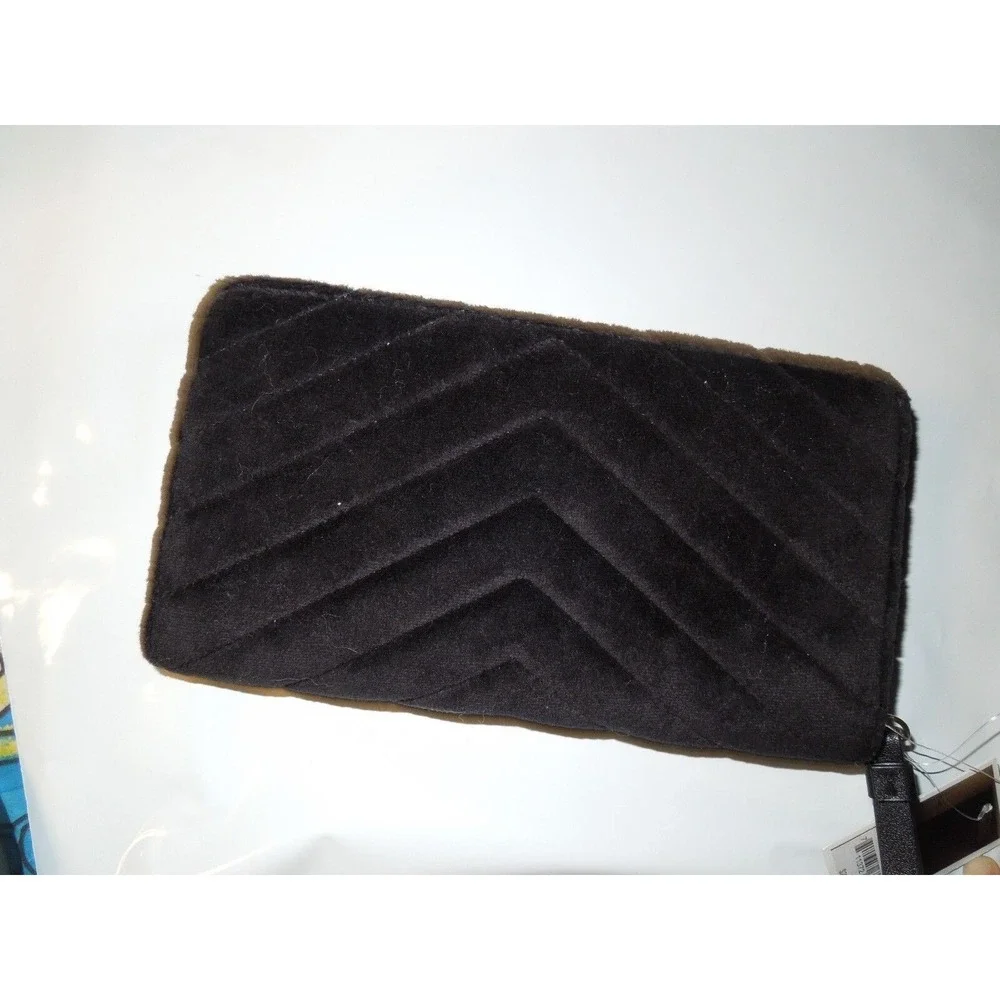 Juicy Couture Black Label Black‎ zip around crown quilted Velour Wallet rt $228